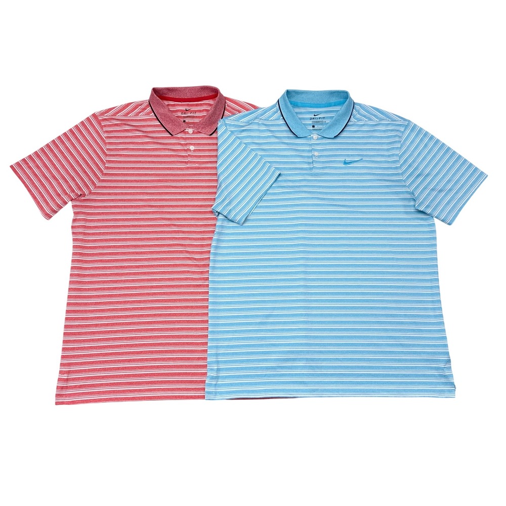 Nike Golf Polo Shirt Mens Size Large - Lot of 2 - Blue / Red Vapor Dri Fit